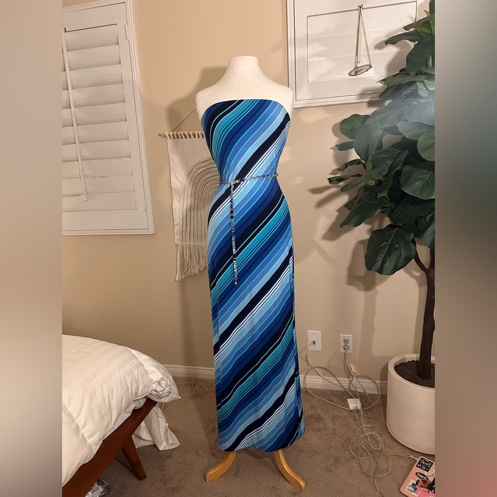 Cache Striped Strapless Dress with Belt size Small